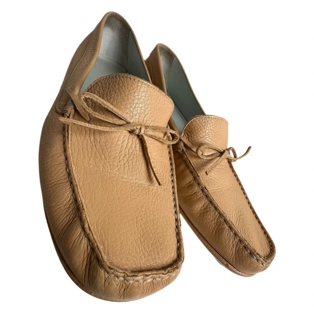 Antonio Melani Stockton Cocoa‎ Creme Leather Driving Loafers Sz 8 Preppy Comfort